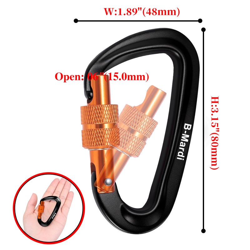 B-Mardi Carabiner Clips Heavy Duty 12kN (2697 lbs)-Lightweight Locking Carabiners for Camping, Hiking, Hammock, Dog Leash Harness, Outdoor and Gym etc, Keychains& Utility ï»¿ - Image 2